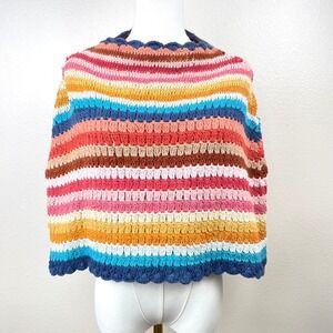 Anthropologie Convertible Poncho Skirt Sz M Rainbow Crochet Boho 70s Festival